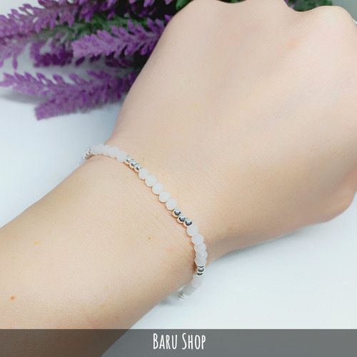 Imagen 5 de 7 de Pulsera De Acero Blanco Con Bolitas Nácar Blancas De Cristal