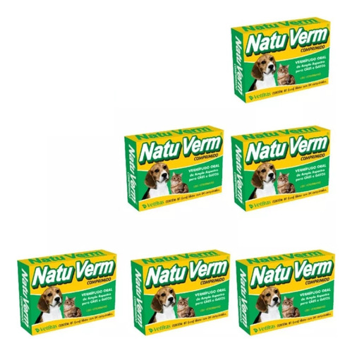 Vermífugo Natu Verm Para Cães E Gatos - Kit C/ 6 Caixas