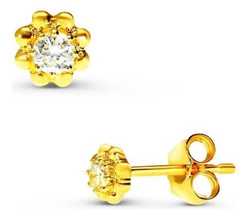 Aretes Bizzarro De Flor Oro Amarillo 14k Con 13pts Diamante