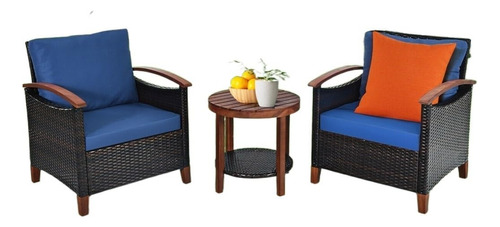 Bhukf 3pcs Patio Rattan Furniture Set Solid Wood Frame Cush.