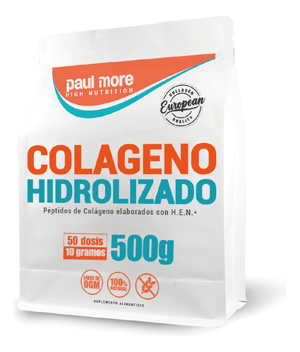500g Colágeno Hidrolizado Calidad Europea 50 Dosis De 10grs