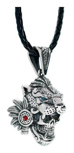 Dije Guerrero Jaguar Azteca Maya Plata925 Cordón Piel Hombre