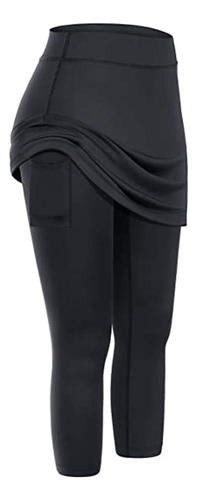Pantalon Yoga Cintura Alta Para Mujer Bolsillo Tenis Falda