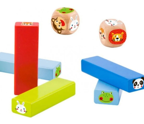 Imagem 3 de 4 de Brinquedo Jenga Animais Com Dados Tooky Toy