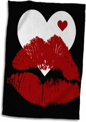 3d Rose Red Lips Ast A White Heart Ast Black Background...