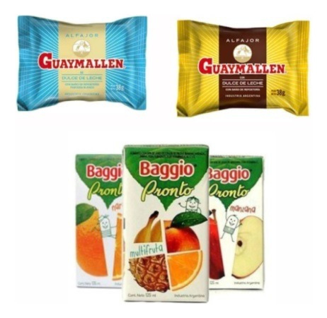 Combo De 10 Alfajores Guaymallén + 10 Jugos Baggio X 125 Ml