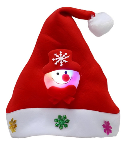 Gorros Navideños Con Luces Led (muñeco De Nieves) Rojo