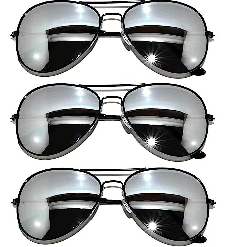 Gafas De Sol De Aviador Plata 3 Unidades Negro