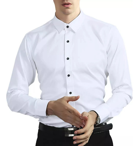 Camisa Delgada De Negocios Simple Antiarrugas Para Hombres