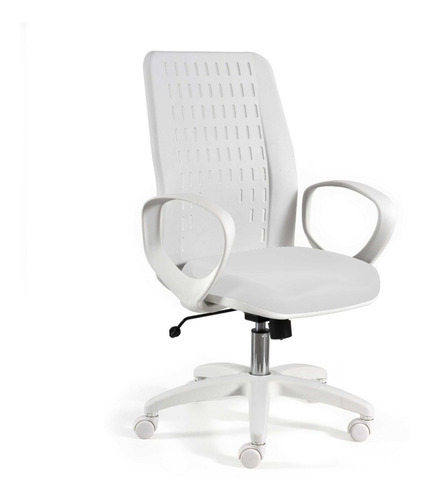 Silla de escritorio de Outlet Planaria ergonómica blanca con tapizado de cuero sintético