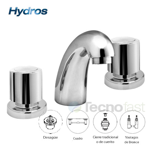 Imagen 3 de 7 de Griferia Lavatorio Hydros Canilla Baño Viva Cromo Metal