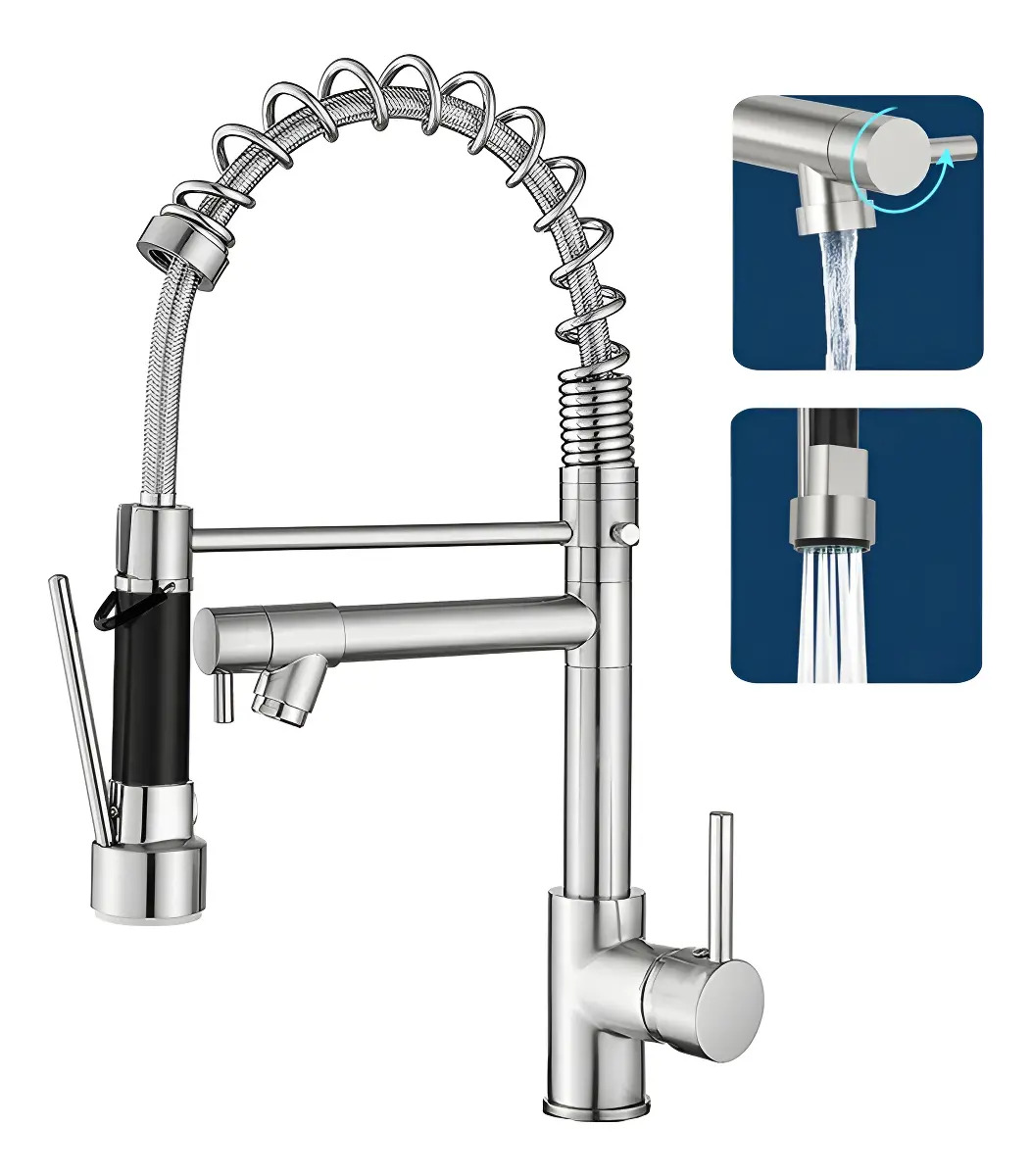 Torneira gourmet cozinha monocomando acabamento brilhante cor prata Yesop Y-095