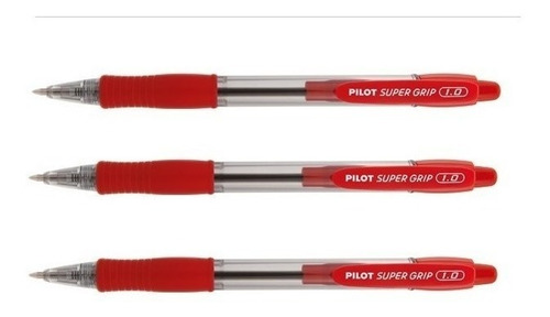 Caneta Esferográfica Pilot Super Grip Rt 1.0 Vermelha C/3un Cor da tinta Vermelho Cor do exterior Transparente