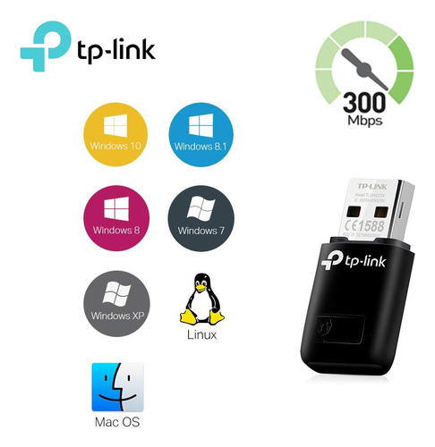 Mini Adaptador Wifi 300mbps Usb 2.0 (2dbi) Windows 2.4ghz Pc