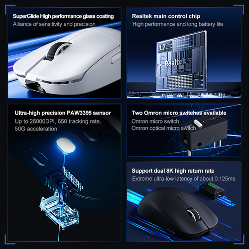 Mouse Sem Fio Mchose L7 Pro De 3 Modos, Leve De 8 Khz, Paw33