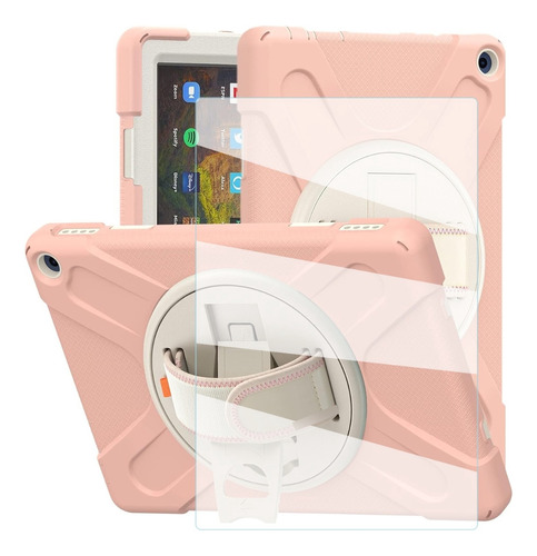 Mica +funda Para Amazon Fire Hd 10 2021 Rudo Correa Rosa Oro