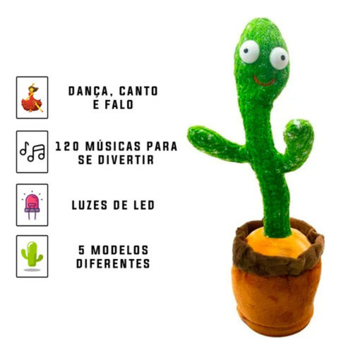 Cacto Dançante Falante Imita Fala Brinquedo Pelúcia Lindo