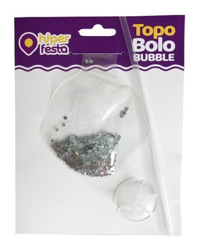 Topo De Bolo Balão Bubble Confete 05 Polegadas 20cm 01 Unid Cor Prata