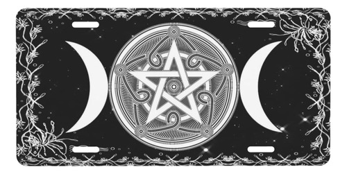 Wiccan Triple Moon Pentagram Black White Wicca - Placa Pagan