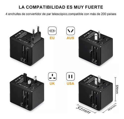 Adaptador De Viaje Universal Global Con Enchufe Tipo-c Y Usb