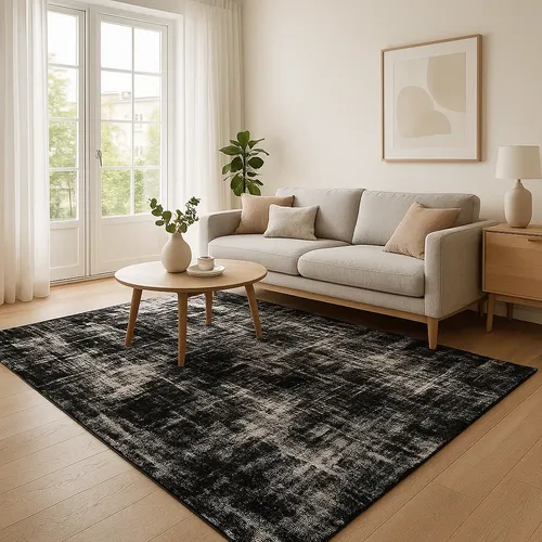 Tapete Sala Quarto Grande 200x250 Algodão Antiderrapante Comprimento 2.5 M Cor Preto Desenho Do Tecido Obra Arte Largura 2 M ENCANTALAR