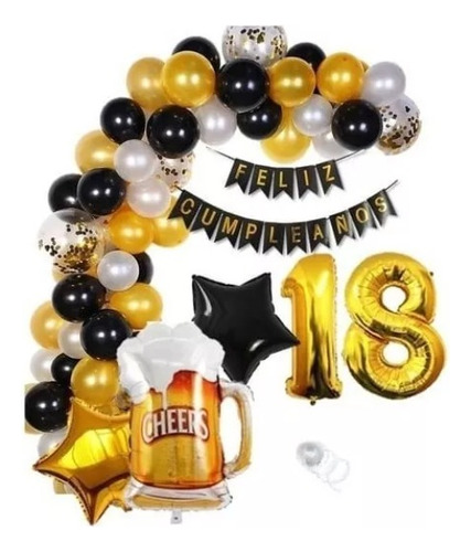 Kit Decoración Arco De Globos Bombas 18 Años Cervezas+cumple