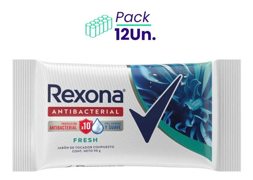 Pack X12u Jabón De Tocador Fresh Rexona Antibacterial 90g