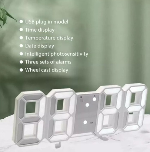 Reloj Digital Led Numero Despertador Escritorio Electronico Color Blanco
