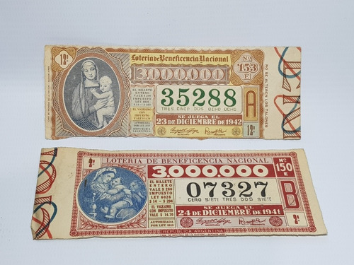 Antiguos Billetes Loteria De Beneficen 1941 / 42 Mag 56872