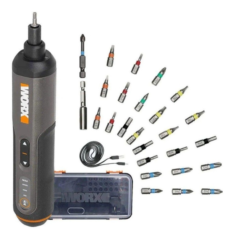 Parafusadeira Bivolt 4vmax Lithium Wx240 Worx Bits + Maleta Cor Preto