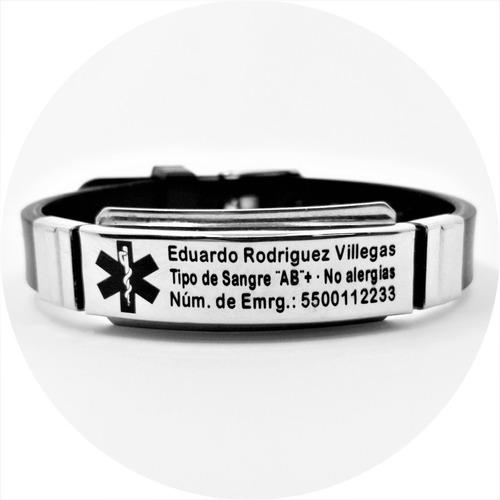 Pulsera Acero Y Silicón Personalizada Alerta Médica M1033