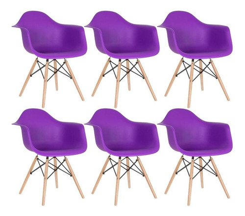 6 Cadeiras  Eames Wood Daw Com Braços Jantar Cozinha Cores Estrutura da cadeira Roxo