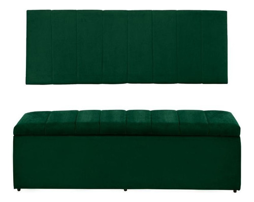 Cabeceira E Calçadeira Baú 193 Cm Vitória Suede Verde Cor Verde-escuro