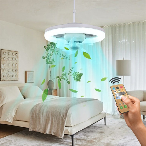 Ventilador De Techo E27 48w Con Luz Led, Ventilador Rojo