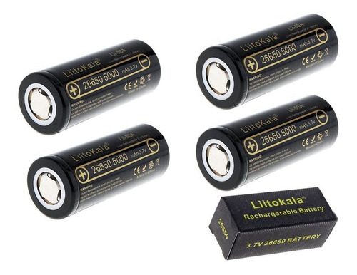 04 Bateria Pilha Liitokala 26650 Li-ion 5000 Mah 3,7 V