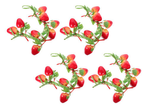4 Unidades De Fresas Falsas: Fresas Rojas Artificiales