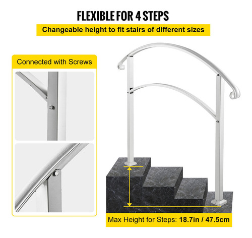 Vevor Barandal Pasamanos De Escalera 4 Pasos Hierro Forjado Color Blanco
