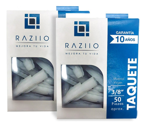 Kit 2 Cajas Taquete Plástico 3/8 Raziio Original (100 Pz)
