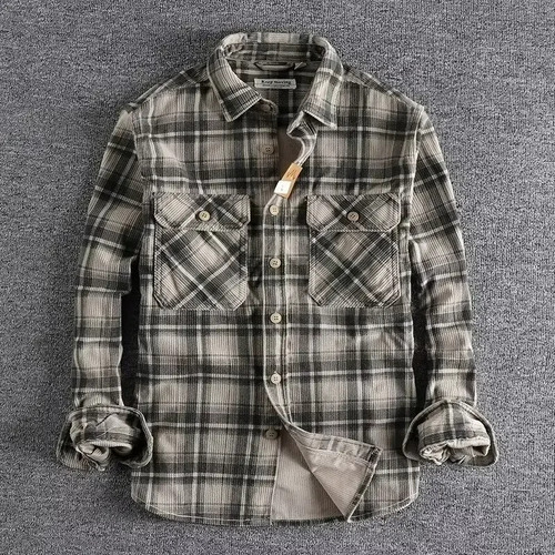 Camisa Retro A Cuadros Para Hombre, Pana, Ajuste Cómodo