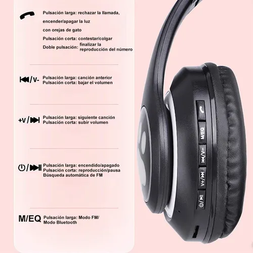 Auriculares para niños, inalámbricos, con luz LED, con diseño de orejas de  gato, para niñas, con micrófono, para la escuela, Kindle, tableta, PC