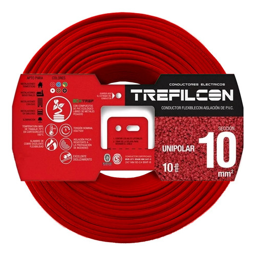 Cable Unipolar Normalizado Trefilcon X Mtr - 10 Mm - Rojo