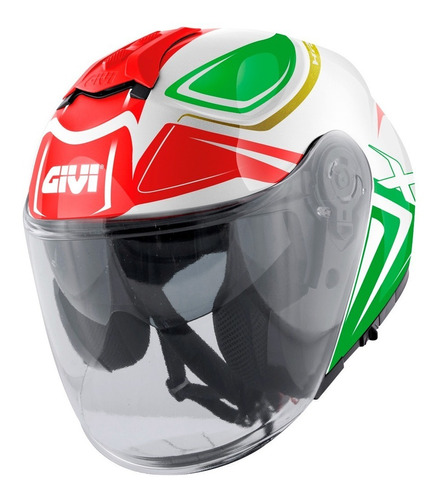 Capacete Moto Aberto Givi X22 Planet Hyper Itália+brinde Fxm Cor Branco/Verde/Vermelho Tamanho do capacete 60/L