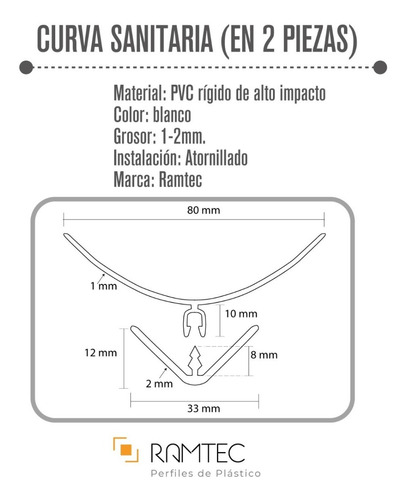 Imagen 4 de 7 de Moldura Zoclo Curva Sanitaria En 2 Partes (2 Pzas 1.5 Mts)