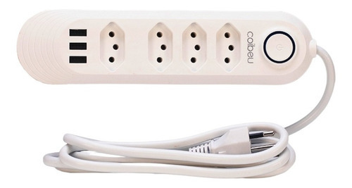 Régua Extensão Elétrica 4 Tomadas C/ 3 Usb Cabo 2m 2400w 10a Cor Branco 127v/220v