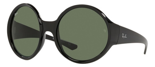 Óculos de sol Ray-Ban Lifestyle 0RB4345 58, design de proteção UV com moldura de nylon preta, lente de policarbonato verde