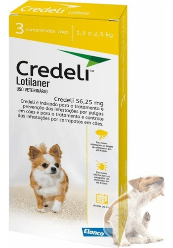 Remedio Pet Para Carrapato Credeli 56,25mg Cães 1,3 A 2,5kg