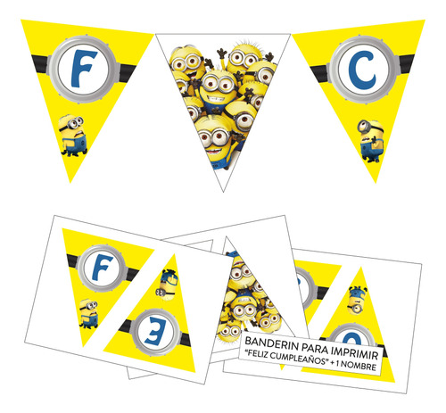 Banderín Imprimible Minions Feliz Cumple + Nombre