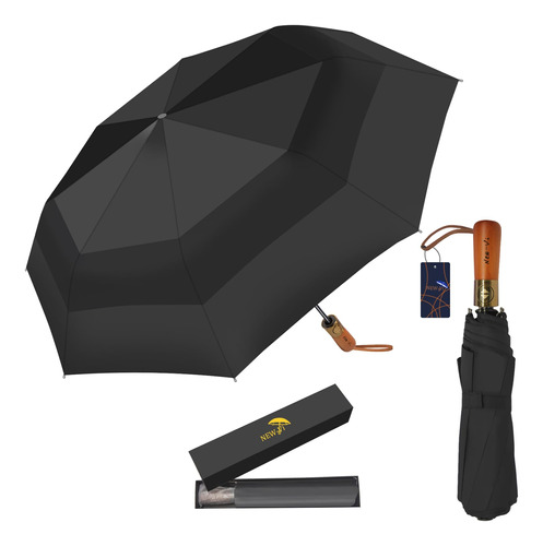New-vi 54 Inch Compact Large Golf Umbrella- Black 50+ Uv Coa