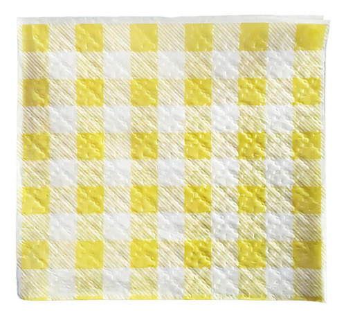 Guardanapo De Papel Xadrez Amarelo 20cm X 21cm - 50 Unidades