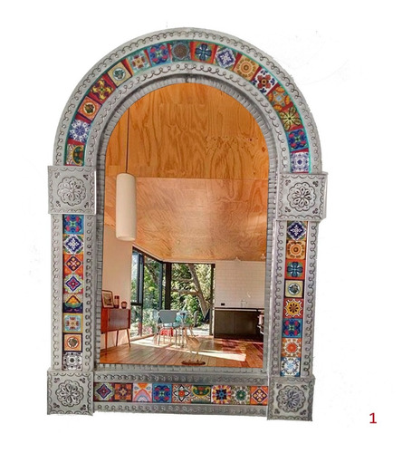 Imagen 1 de 1 de Espejo Arco Marco Latón Azulejo Talavera Poblana M1 1 Metro